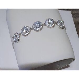 Stunning 15 Ct. White Sapphire Gemstone Round Halo Design Bolo Style Bracelet